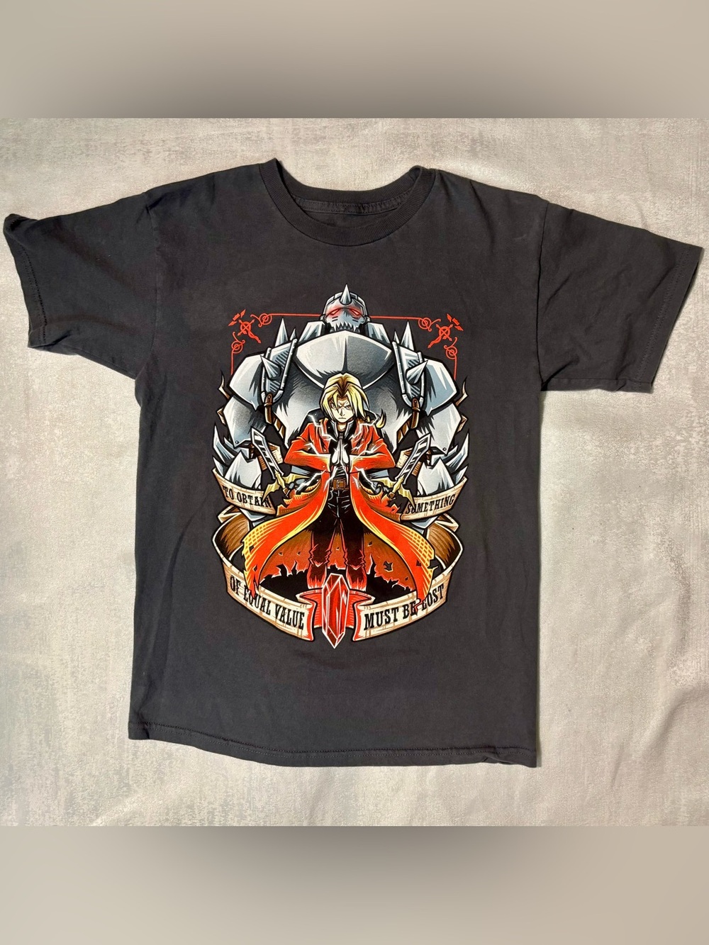 Black Graphic Anime Tee with Red Accent